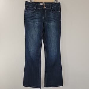 LEI Sophia Hipster Flare Jeans Women’s Size 11 Regular Dark Wash Double Button